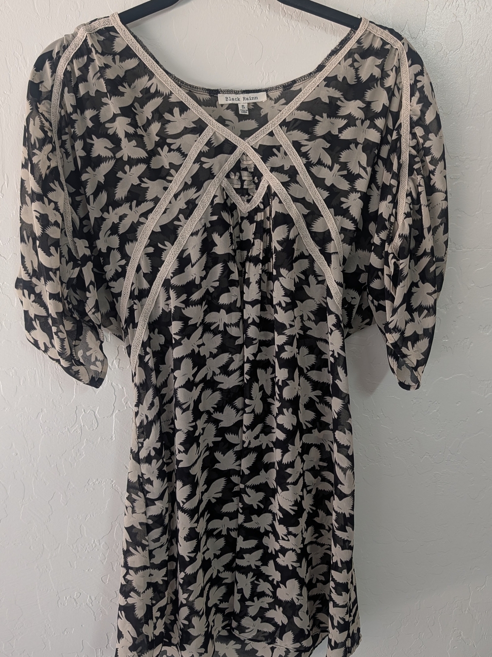 Black Rainn Black & Cream Printed Midi Dress with Lace Trim